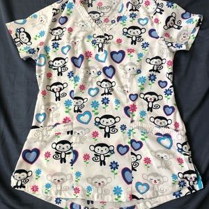 Women’s print scrub top (monkeys)